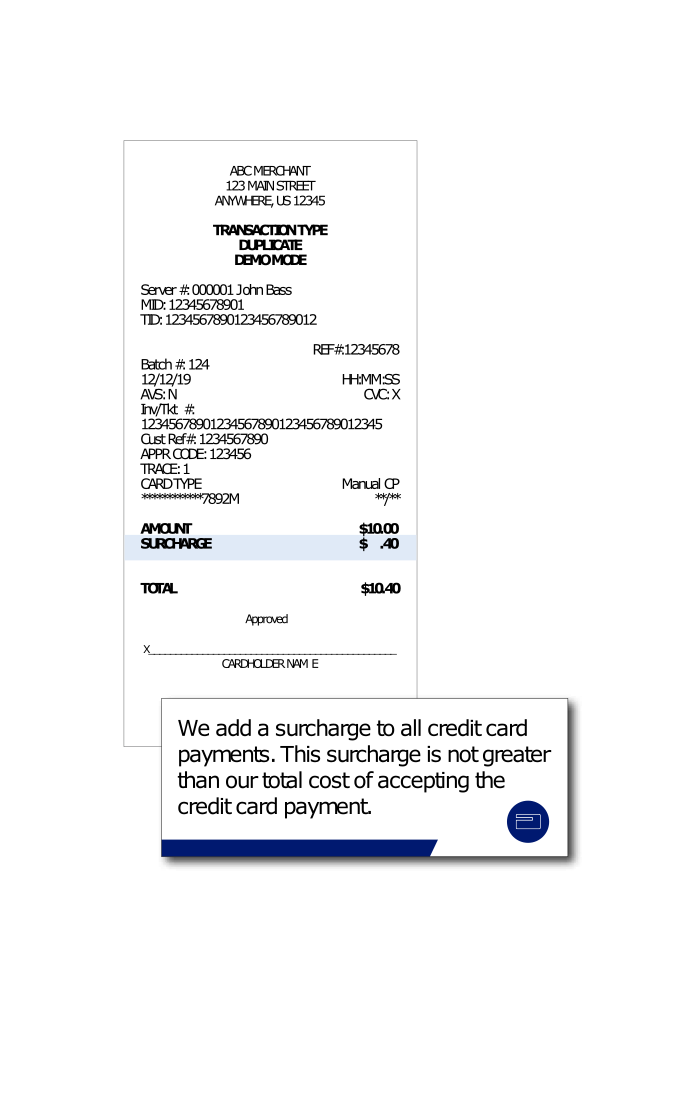 receipt example surcharge pricing credit card